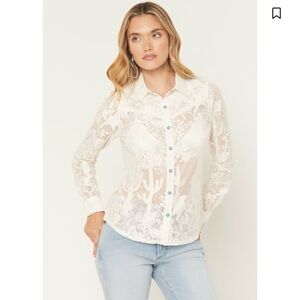 Shyanne Women's western Sheer Lace Button-Up Top - White